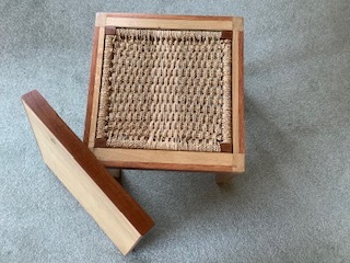 Stool/table made by Roger, seat woven with sea grass by Jenny